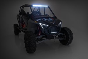 Polaris RZR Turbo R Premium Light Mount - Front - Rough Country - Single Row, White DRL - Black - '22-'23 Polaris RZR Turbo R Premium Light Mount - Front - Rough Country - Single Row, White DRL - Black - '22-'23